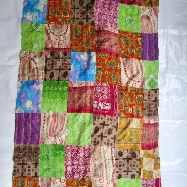 Multicolor Embroidery Silk Patchwork Kantha Stole