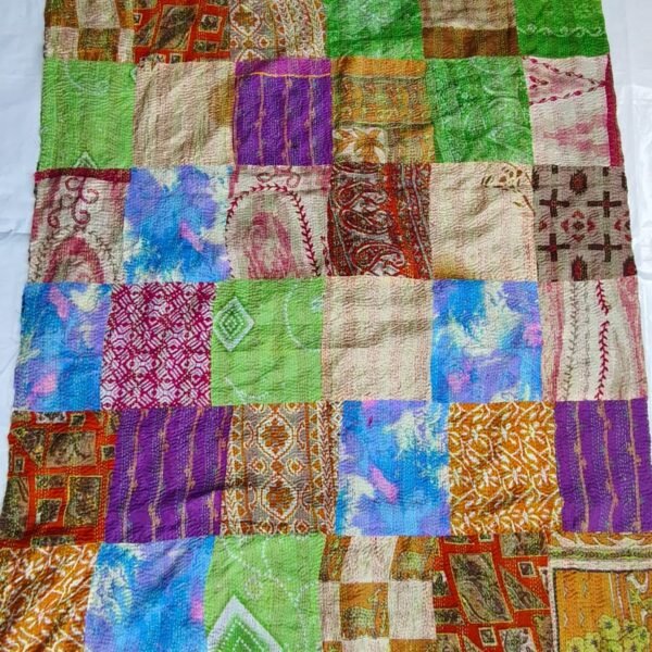 Kantha Stitch Patchwork Silk Dupatta Multicolour