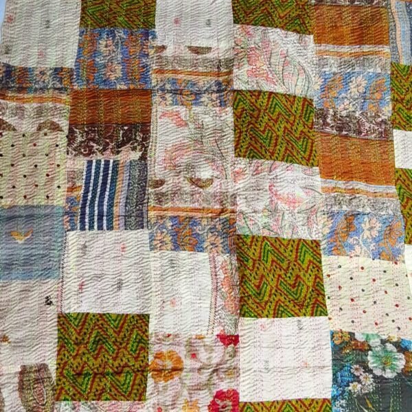 Patchwork Kantha Stitch Silk Dupatta Multicolour