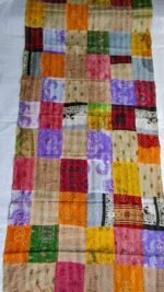 Patchwork Kantha Stitch Silk Stole Multicolour - Image 3