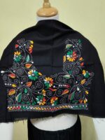 Black Silk Kantha Stitch Blouse Material – Multicolor Hand Embroidery - Image 2