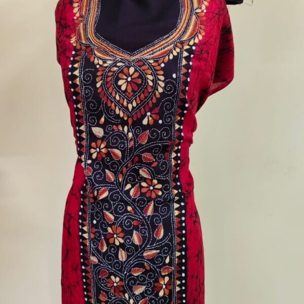 Pure Cotton Kantha Batik Salwar Suit 3Piece (Red)
