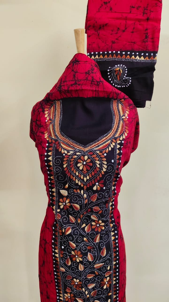 WhatsApp Image 2025-09-14 at 11.37.56_bdbbbce1 Pure Cotton Kantha Batik Salwar Suit 3Piece (Red) - Image 4