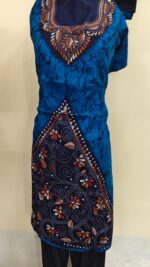 Material of Kantha Stitch Batik Salwar Suit blue - Image 4