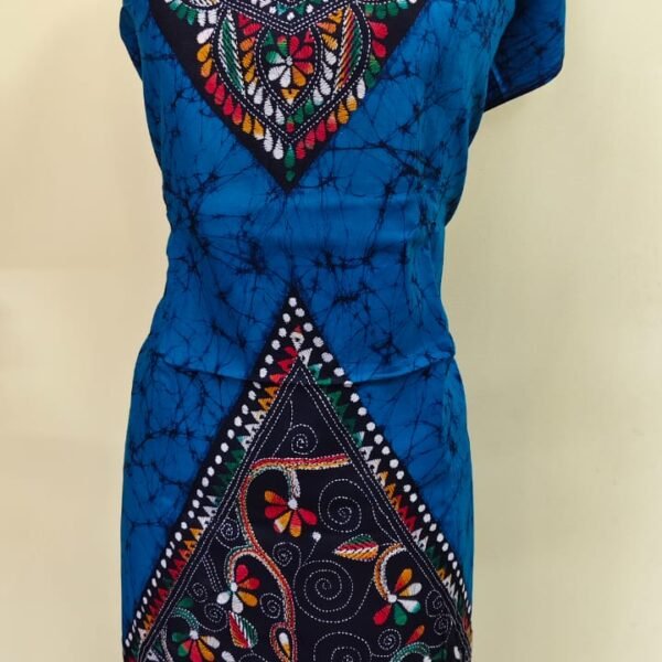 Kantha Stitch Batik Salwar Suit (Blue)