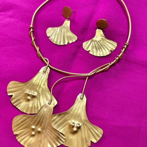 Handcrafted Statement Brass Necklace Set – Floral Fan Design