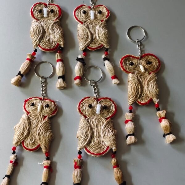 Jute Owl Key Chain Usable Home and Car Key Chain