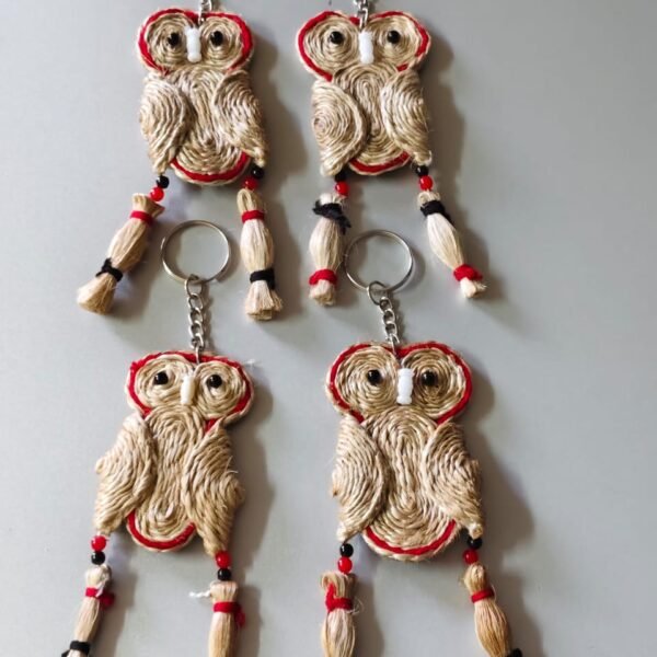 Jute Owl Key Chain Usable Home and Car Key Ring