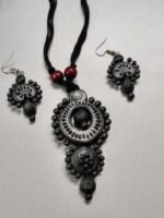 Handcrafted Black Terracotta Necklace Set with Earrings - Image 2