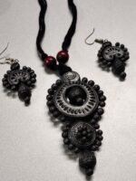 Handcrafted Black Terracotta Necklace Set with Earrings - Image 3