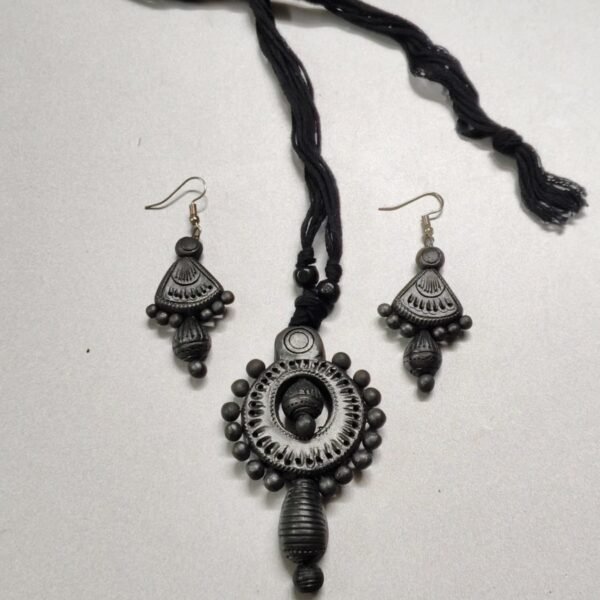 Handcrafted Black Terracotta Necklace Set with Earrings