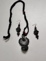 Handcrafted Black Terracotta Necklace Set with Earrings