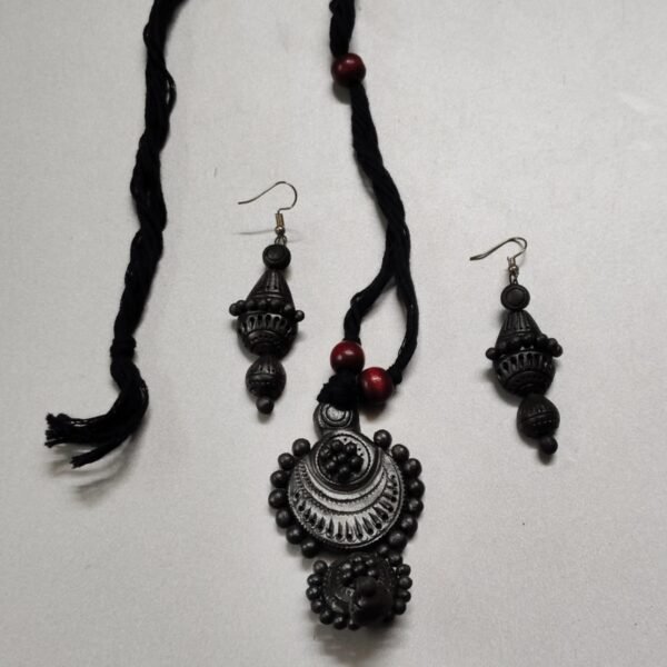 Handcrafted Black Terracotta Necklace Set with Earrings