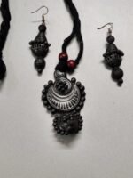 Handcrafted Black Terracotta Necklace Set with Earrings - Image 3