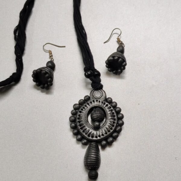 Handcrafted Black Terracotta Necklace Set with Earrings