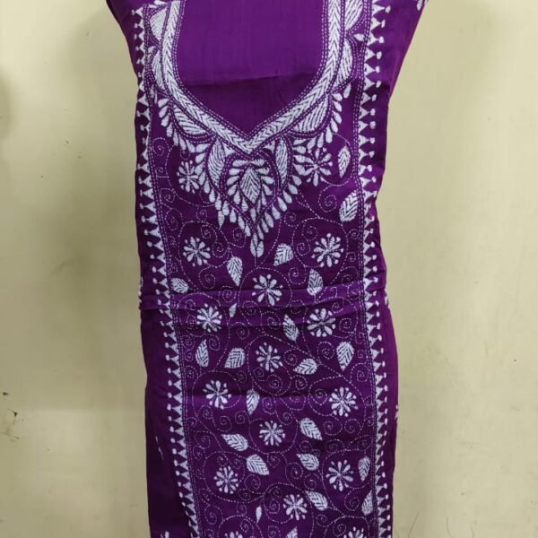 Pure Cotton Kantha Kurti Material — Purple with White Embroidery