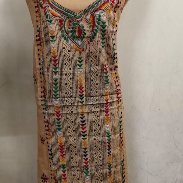 Cotton Kantha Kurti Material — Multicolor Embroidery