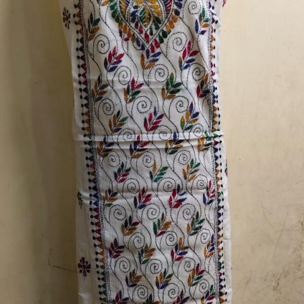 Cotton Kantha Kurti Material — White with Colorful Embroidery