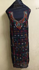 Cotton Kantha Kurti Material — Black with Colorful Embroidery