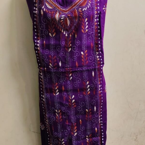 Cotton Kantha Kurti Material — Purple with Multicolor Embroidery