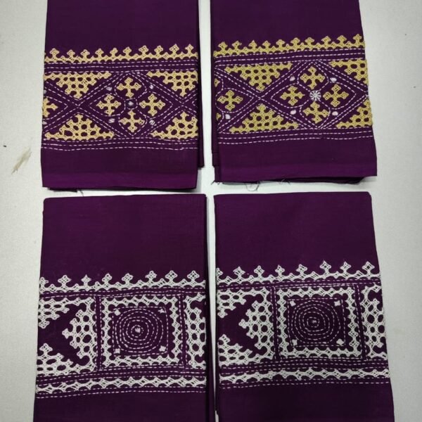 Gujarati Kantha Hand Embroidered Blouse Material – Purple Base