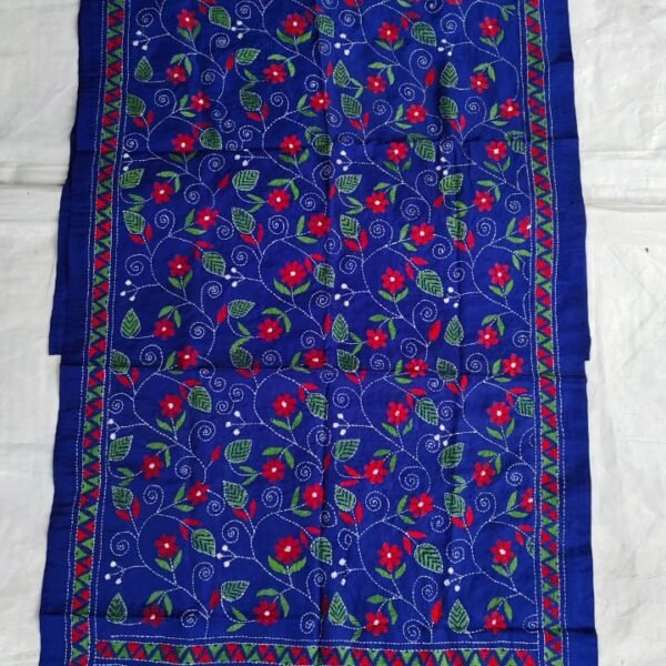 Handcrafted Blue Silk Kantha Stitch Stole