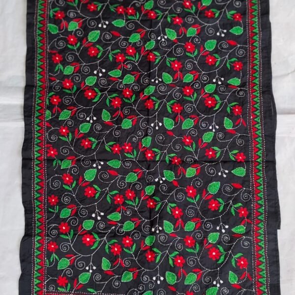 Handcrafted Black Silk Kantha Stitch Stole