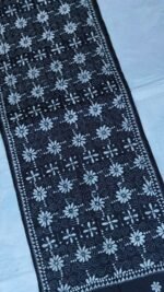 Handcrafted Black Silk Kantha Stitch Stole White floral - Image 2