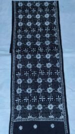 Handcrafted Black Silk Kantha Stitch Stole White floral - Image 4