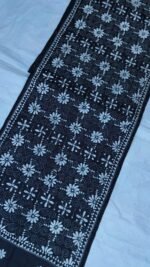 Handcrafted Black Silk Kantha Stitch Stole White floral - Image 3