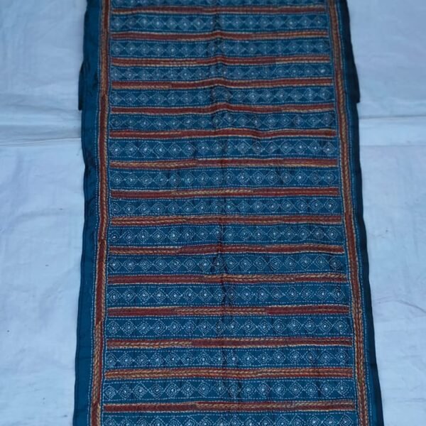 Hand Work Blue Silk Kantha Stitch Stole