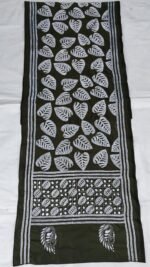 White leaf motif dark green silk kantha stole