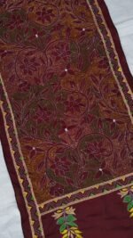 Maroon Floral Silk Kantha Stitch Stole – Handcrafted Elegance - Image 4