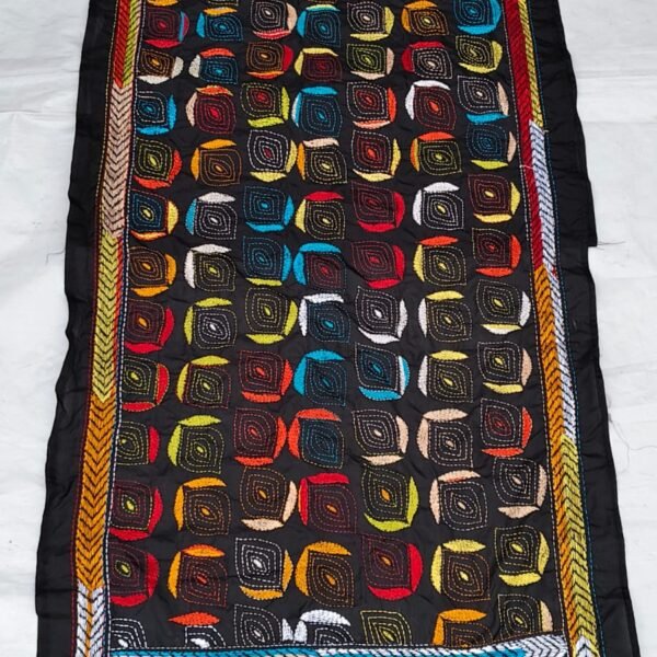 Multicolor Geometric Kantha Stitch Silk Stole