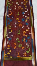 Maroon Floral Kantha Silk Stole