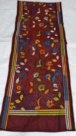 Maroon Floral Kantha Silk Stole - Image 4