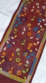 Maroon Floral Kantha Silk Stole - Image 3