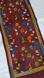 Maroon Floral Kantha Silk Stole - Image 2
