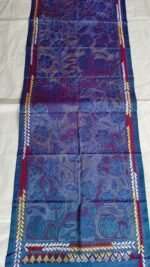 Blue-Purple Silk Kantha Stole – Floral Vine Pattern