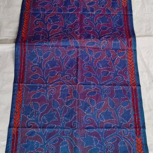 Blue-Purple Silk Kantha Stole – Floral