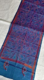 Blue-Purple Silk Kantha Stole – Floral - Image 3
