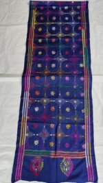 Navy Blue Silk Kantha Stole – Floral Grid - Image 4