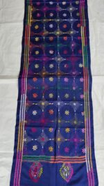 Navy Blue Silk Kantha Stole – Floral Grid - Image 3