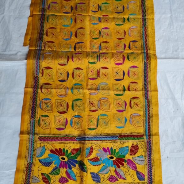 Multicolor Geometric Kantha Silk Stole