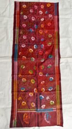 Deep Red Maroon Floral Kantha Silk Stole