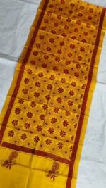 Yellow Silk Stole – Floral Kantha Embroidery - Image 3