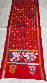 Red Silk Kantha Stole with Multicolor Floral Work