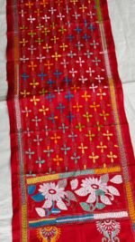Red Silk Kantha Stole with Multicolor Floral Work - Image 5