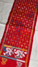 Red Silk Kantha Stole with Multicolor Floral Work - Image 4