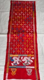 Red Silk Kantha Stole with Multicolor Floral Work - Image 3